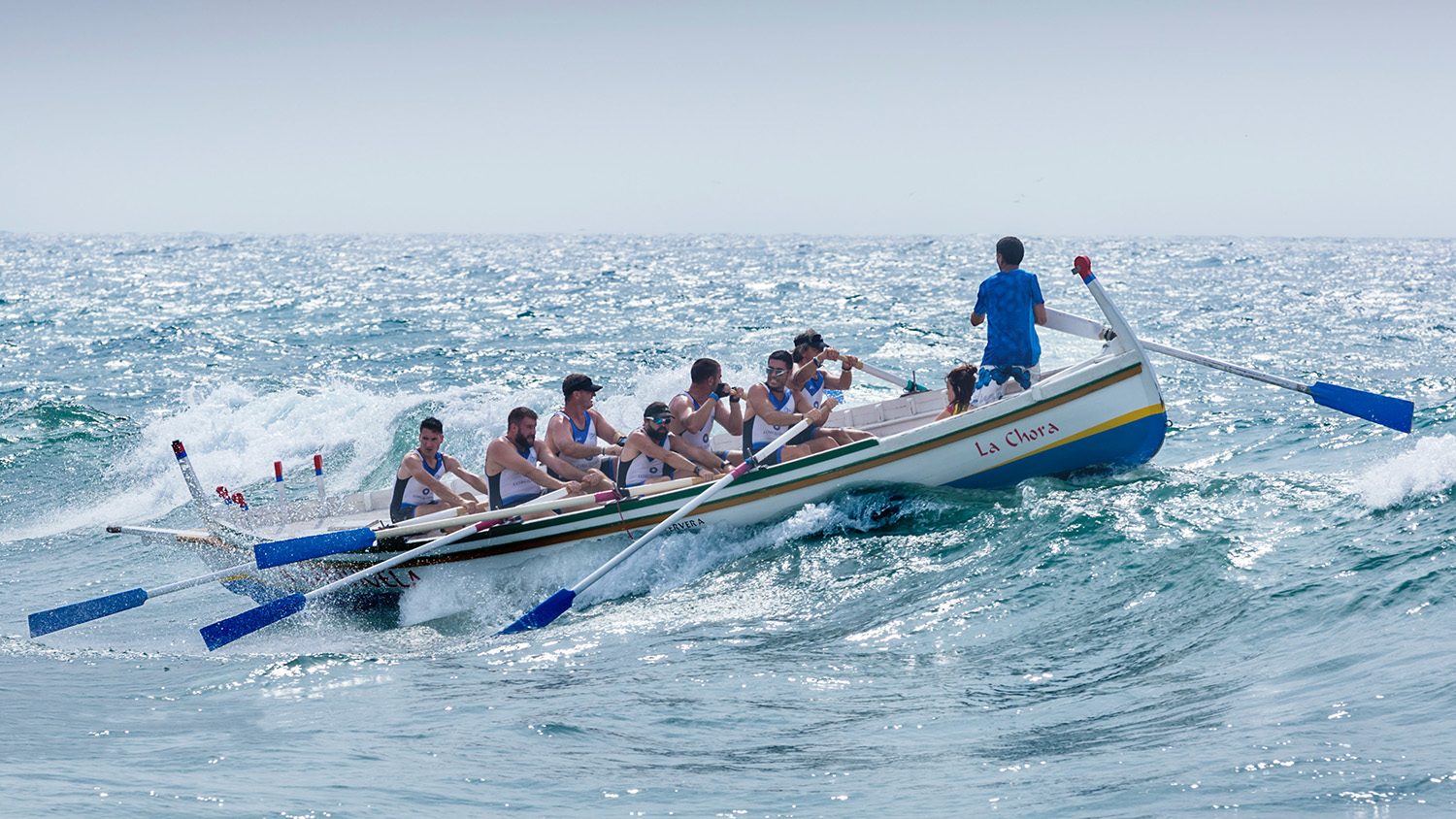 rowing team on the sea